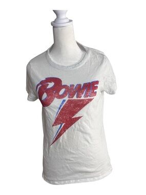 Chador David Bowie Graphic Tee Womens M White Lightening Bolt Retro Rock Band